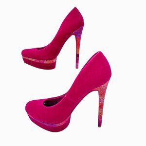 ROUGE BY HELIUM BEYONCE BERRY PINK RAINBOW SNAKE PLATFORM HIGH HEELS - 8